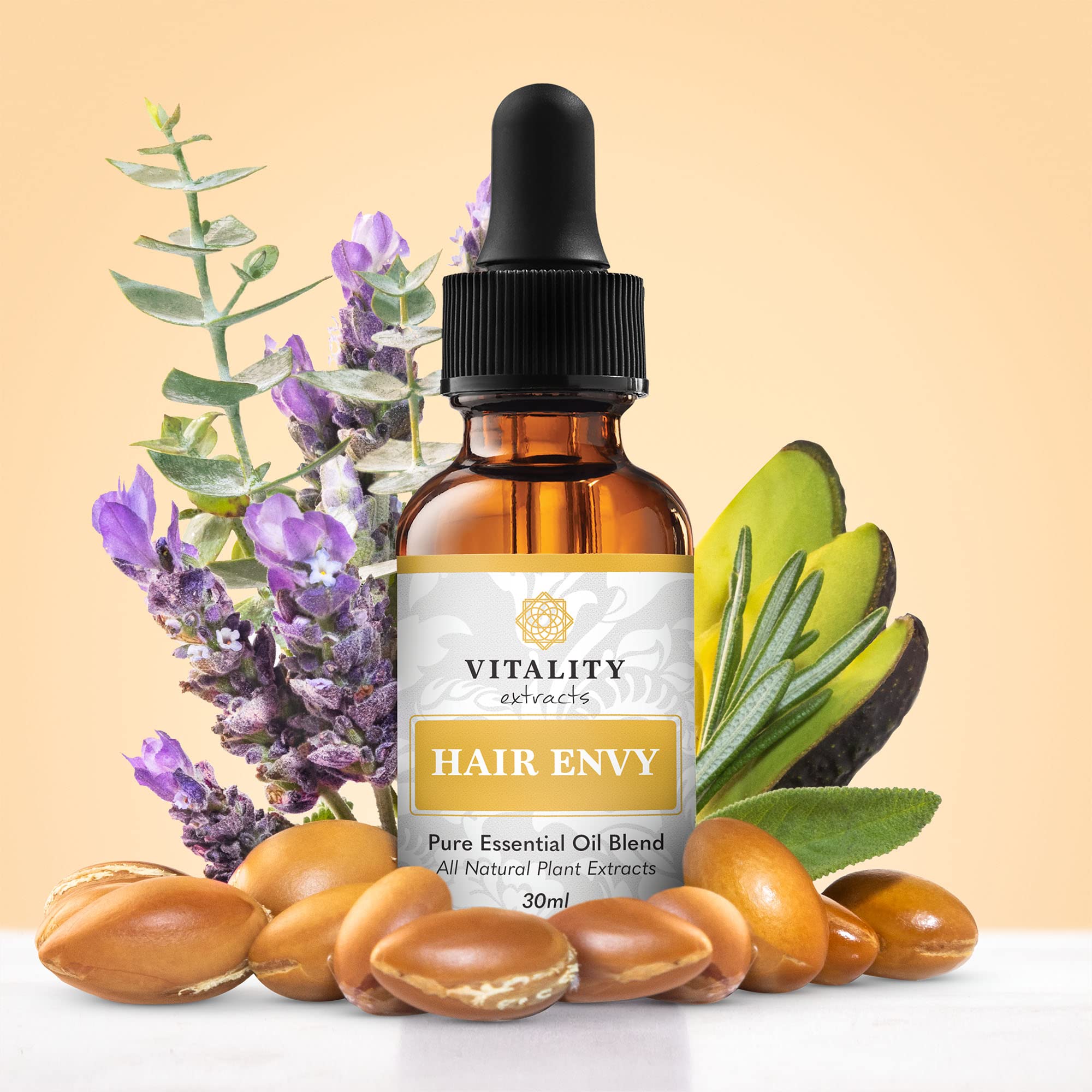 Vitality Hair Envy - Natural Hair Growth Serum with 15 Plant Extracts | 100% Pure Essential Oils