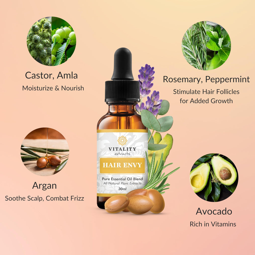 Vitality Hair Envy - Natural Hair Growth Serum with 15 Plant Extracts | 100% Pure Essential Oils