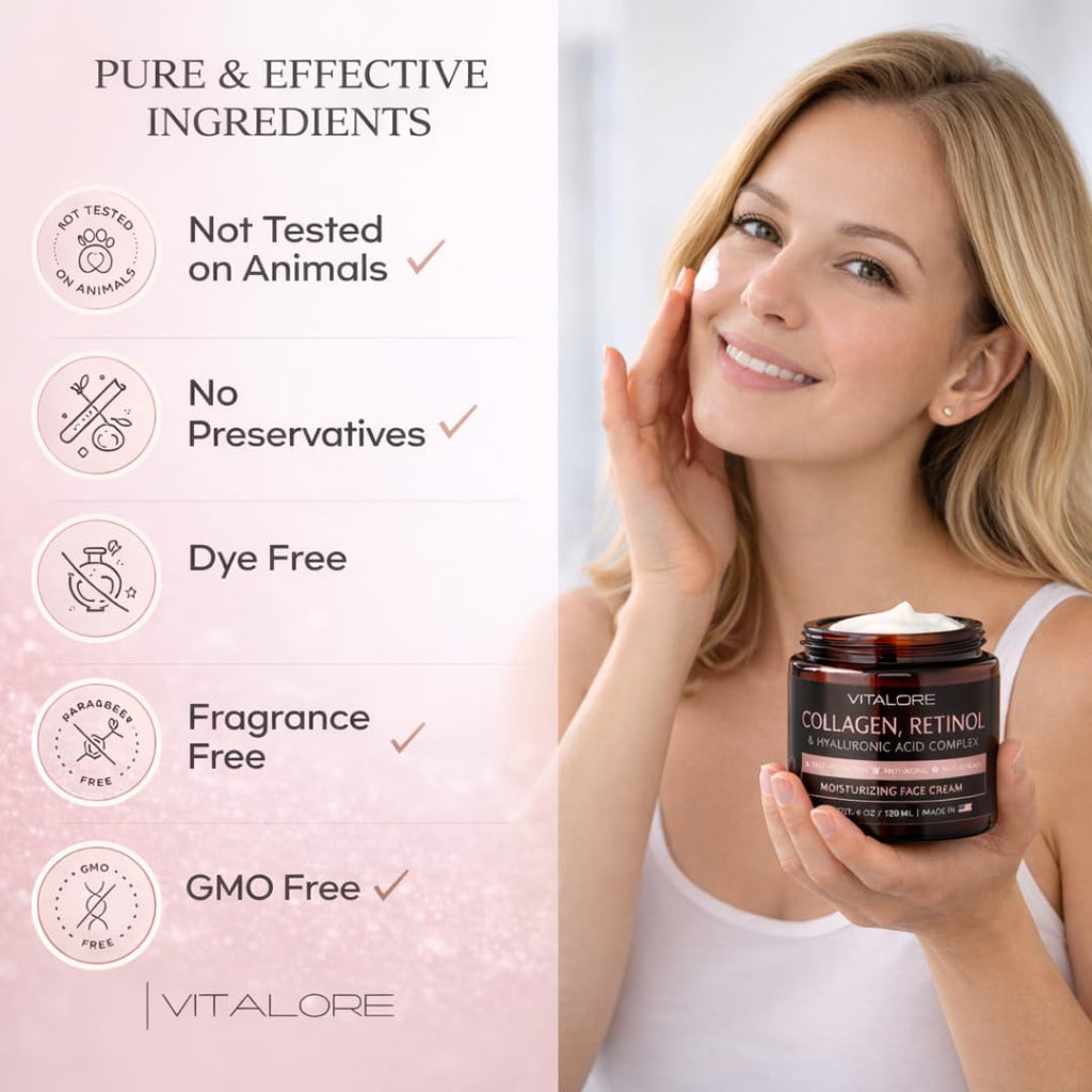 Vitalore Anti-Aging Face Cream – Collagen, Retinol & Hyaluronic Acid | 4oz Jar