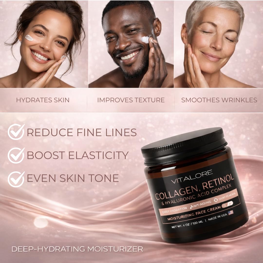 Vitalore Anti-Aging Face Cream – Collagen, Retinol & Hyaluronic Acid | 4oz Jar