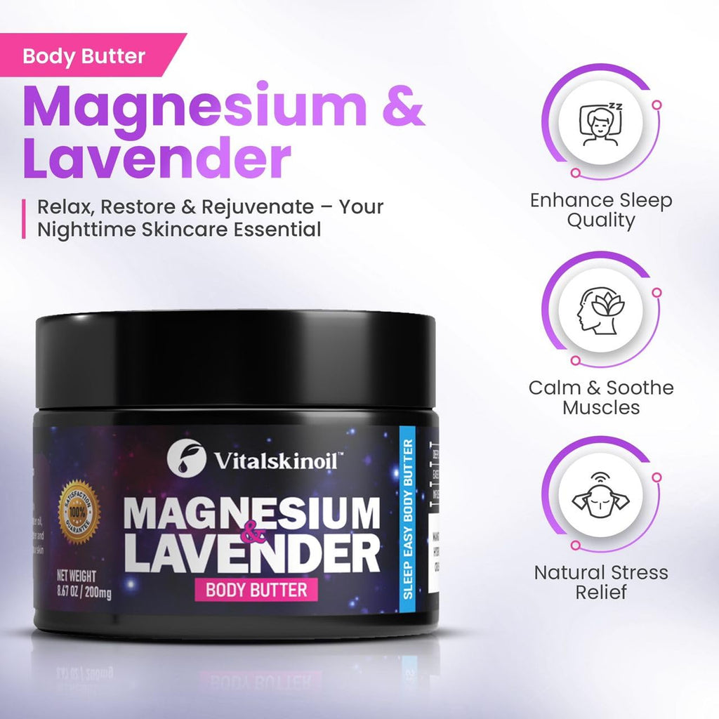 VITALSKINOIL Magnesium Lotion with Lavender — Nighttime Body Butter, 8.67 oz