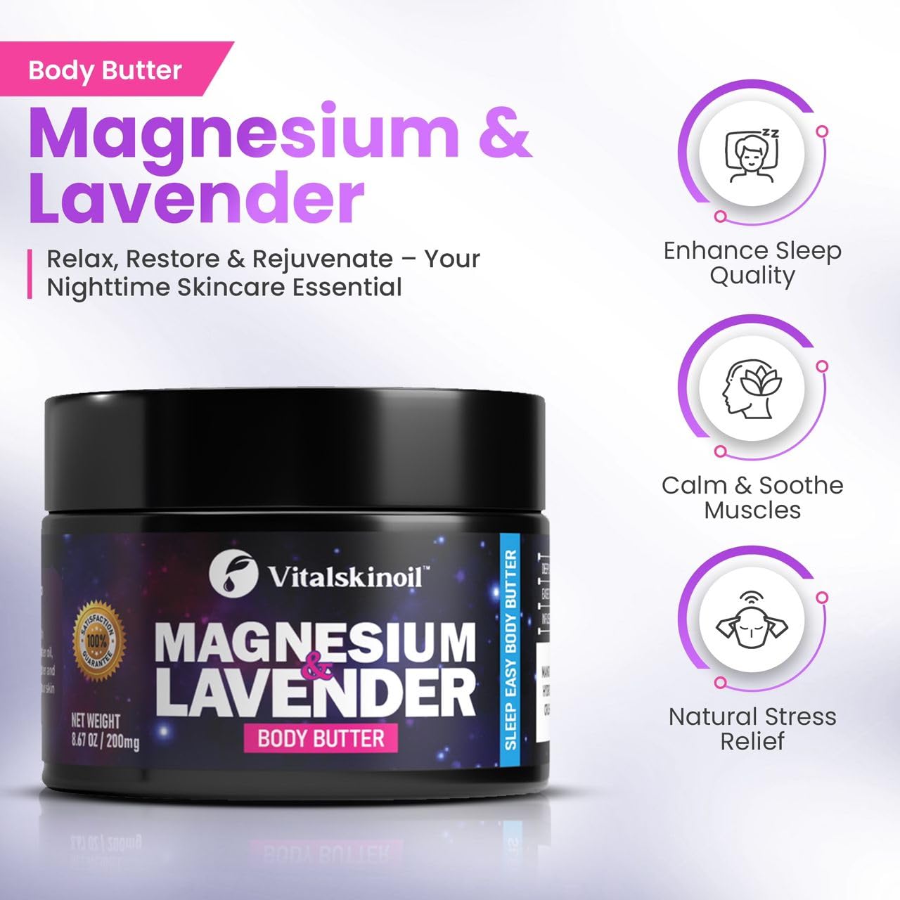 VITALSKINOIL Magnesium Lotion with Lavender — Nighttime Body Butter, 8.67 oz