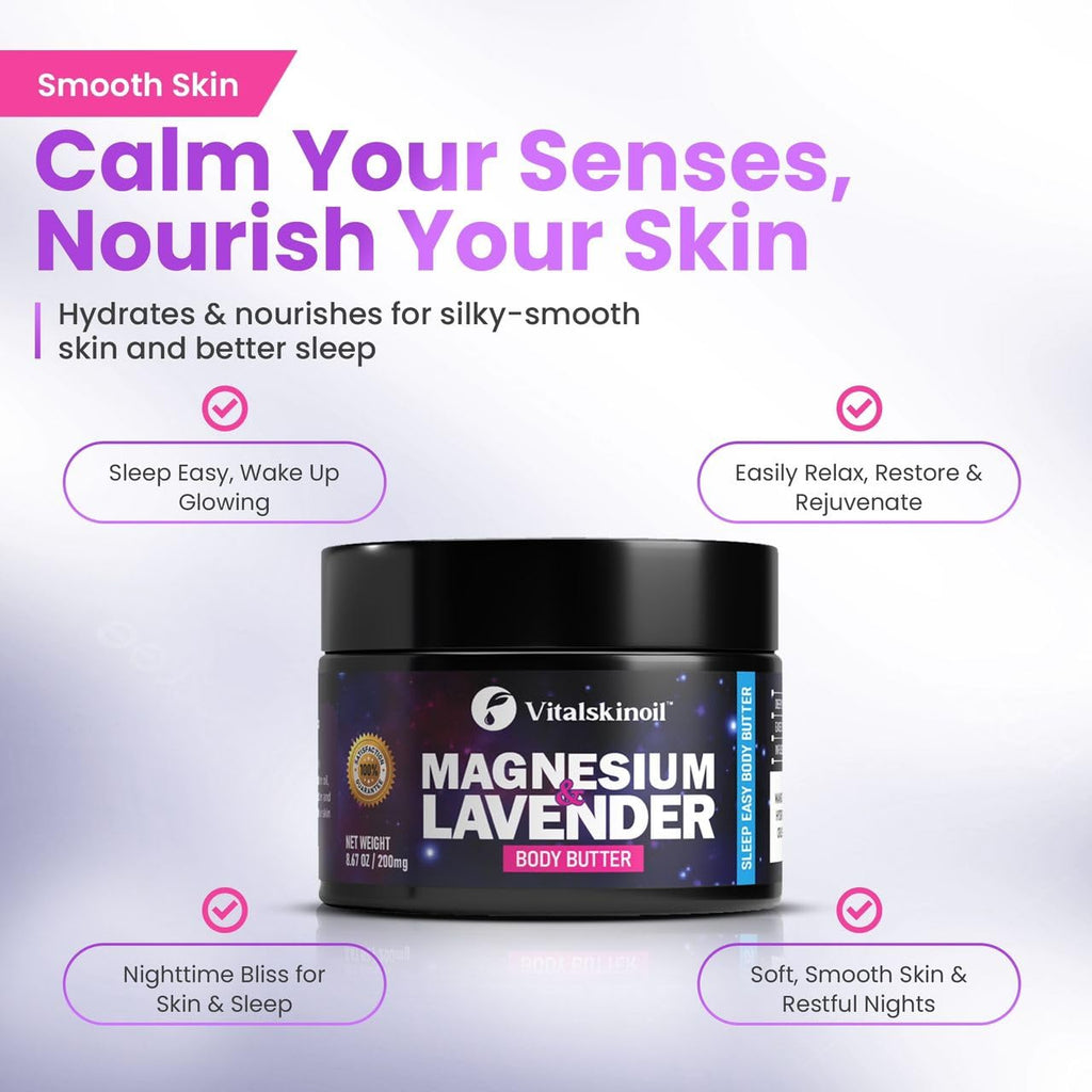 VITALSKINOIL Magnesium Lotion with Lavender — Nighttime Body Butter, 8.67 oz