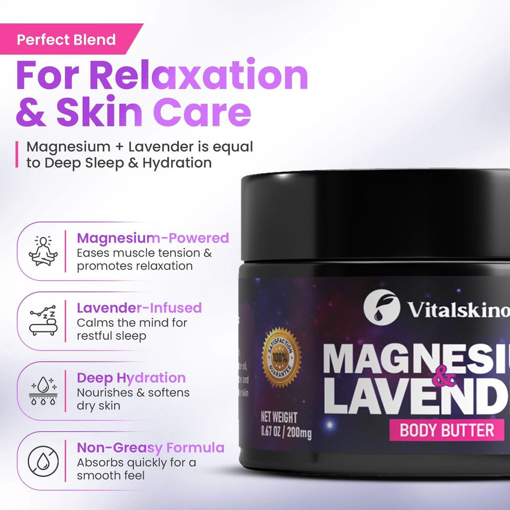 VITALSKINOIL Magnesium Lotion with Lavender — Nighttime Body Butter, 8.67 oz