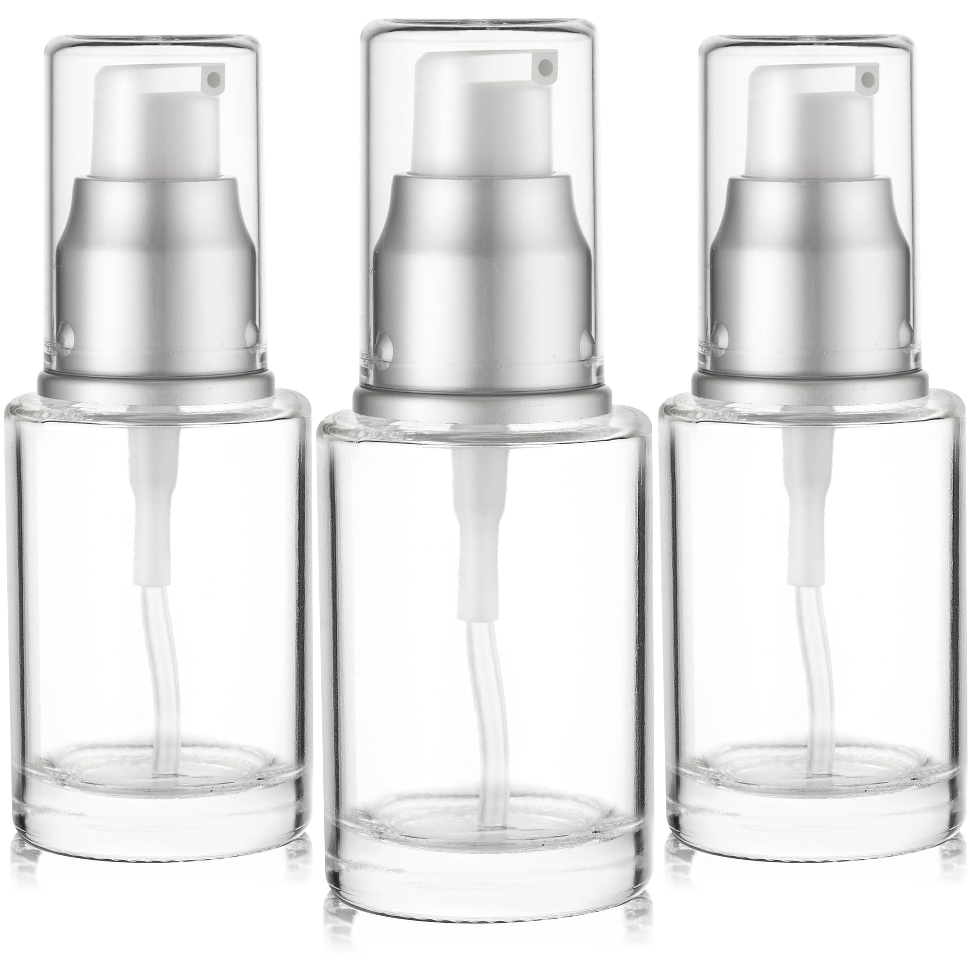 VitalUp 1 Oz 30ml Refillable Glass Lotion Pump Bottle with Silver Cap – Pack of 3