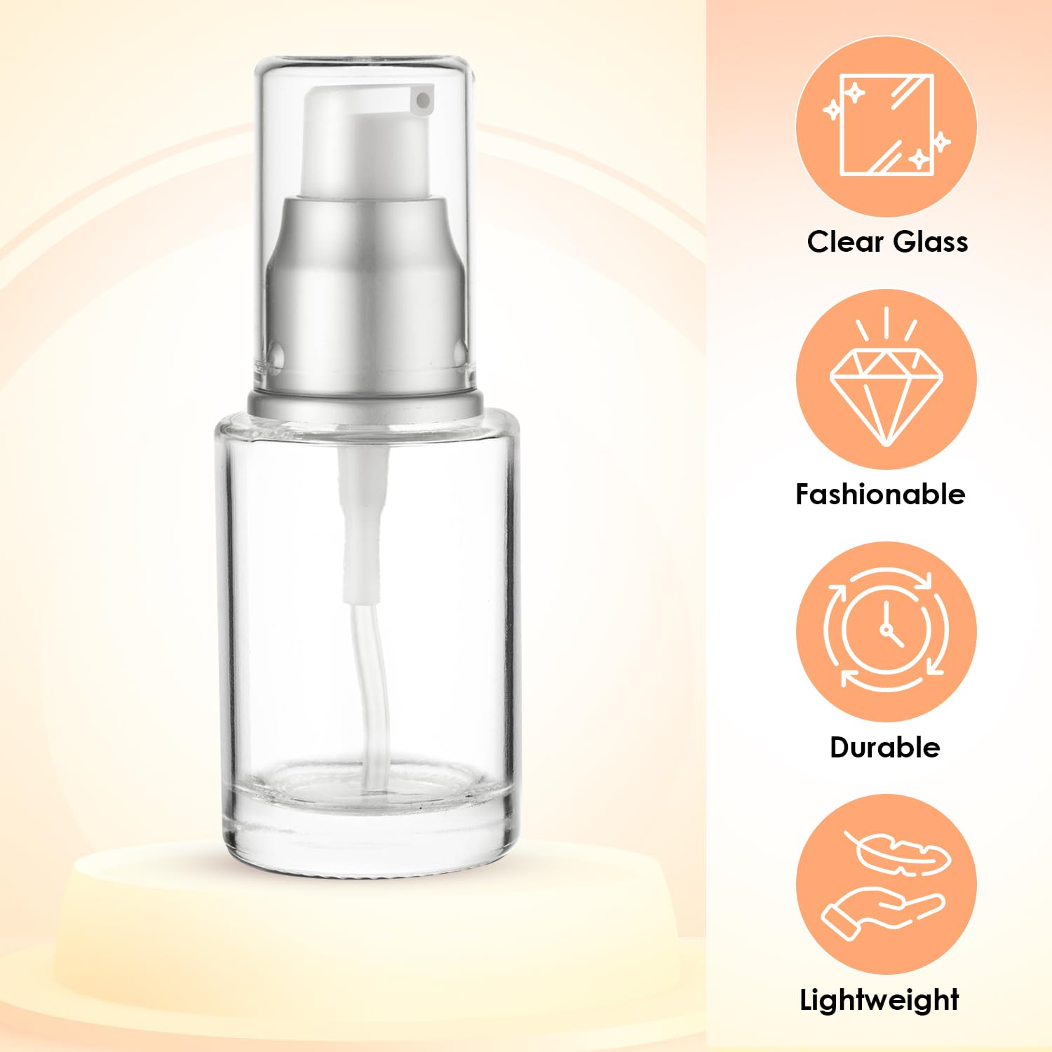VitalUp 1 Oz 30ml Refillable Glass Lotion Pump Bottle with Silver Cap – Pack of 3