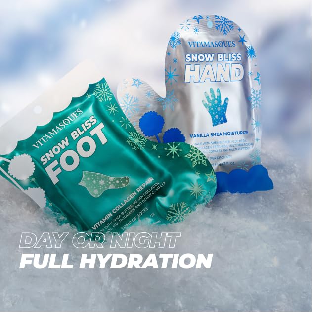 Vitamasques Holiday Snow Bliss Hand & Foot Mask Set | Hydration for Dry Hands & Feet, Spa Gift Edition