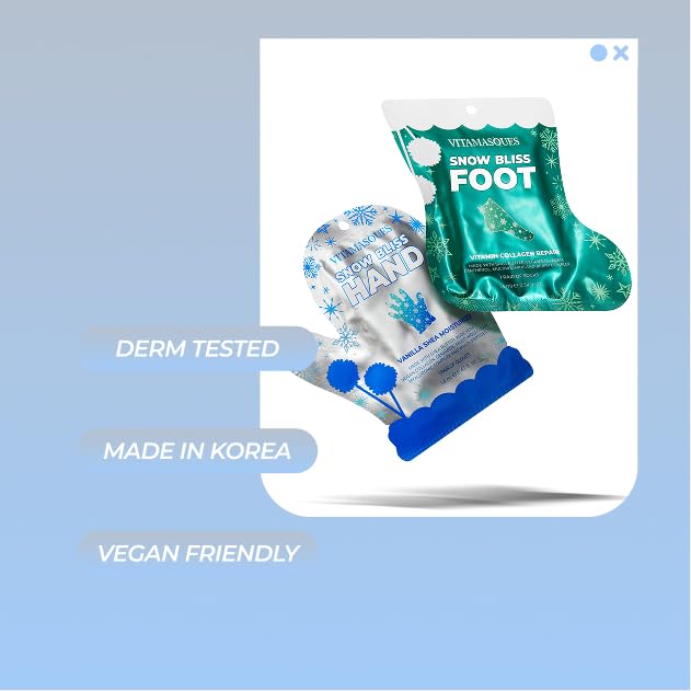 Vitamasques Holiday Snow Bliss Hand & Foot Mask Set | Hydration for Dry Hands & Feet, Spa Gift Edition