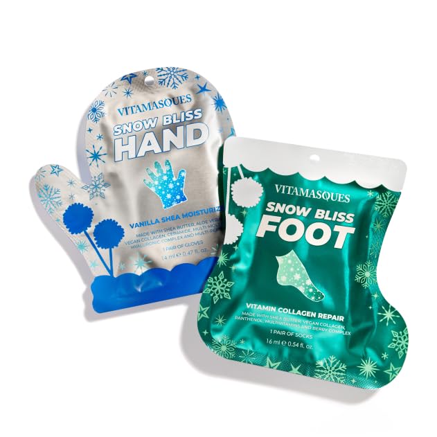 Vitamasques Holiday Snow Bliss Hand & Foot Mask Set | Hydration for Dry Hands & Feet, Spa Gift Edition