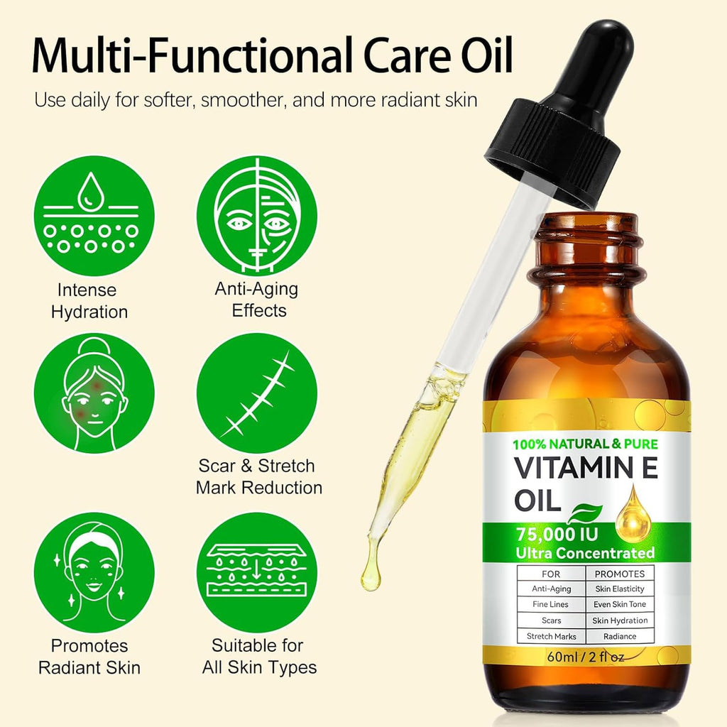 2PACK Vitamin E Oil – Pure Vitamin E Oil, 75,000 IU | Vita-min e Oils