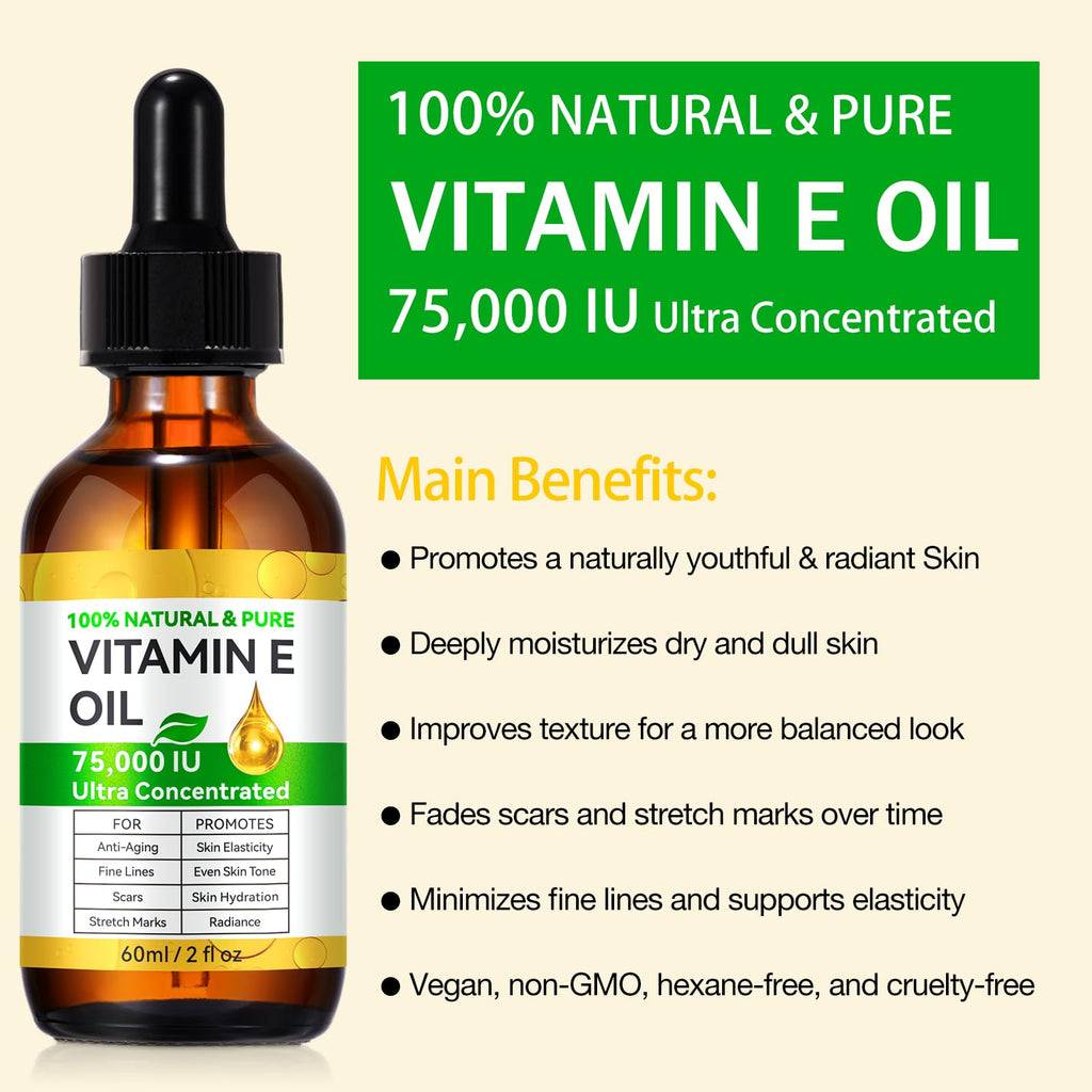 2PACK Vitamin E Oil – Pure Vitamin E Oil, 75,000 IU | Vita-min e Oils