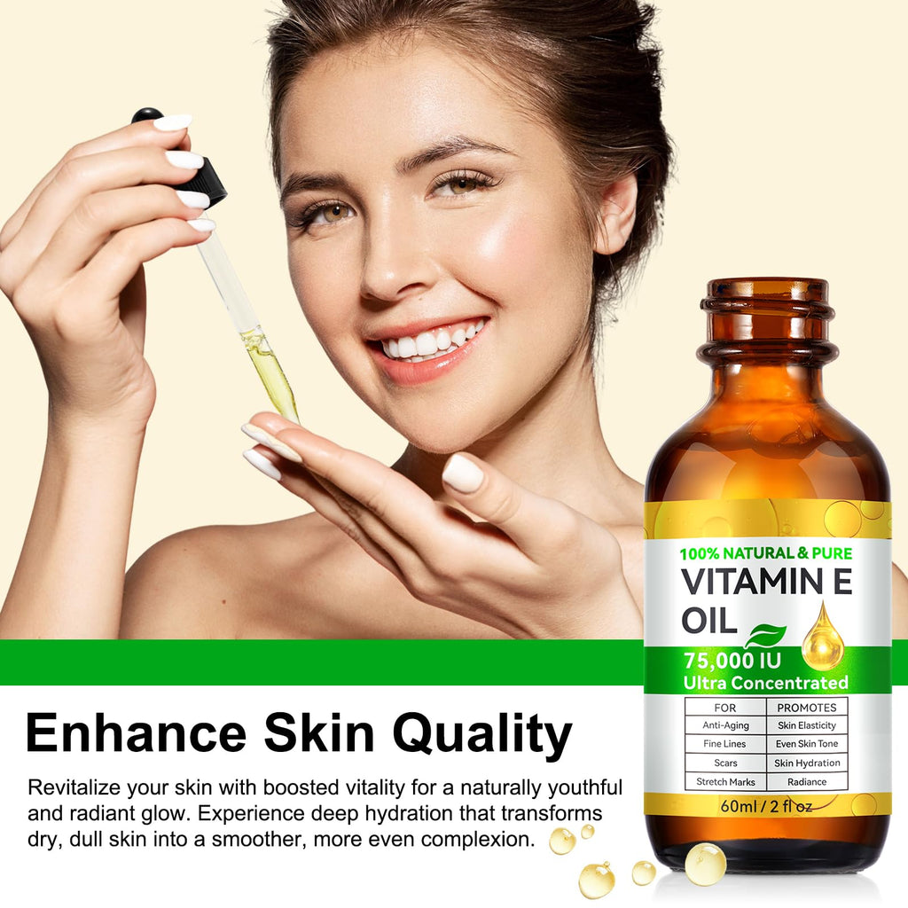 2PACK Vitamin E Oil – Pure Vitamin E Oil, 75,000 IU | Vita-min e Oils