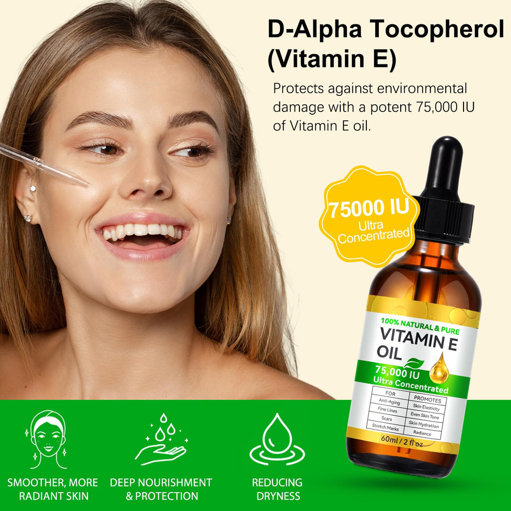 2PACK Vitamin E Oil – Pure Vitamin E Oil, 75,000 IU | Vita-min e Oils