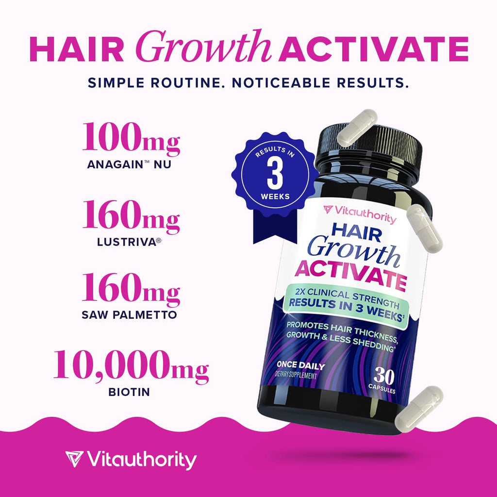 Vitauthority Lustriva Hair Growth Supplement for Women | Thicker, Fuller Hair with DHT Blocker Vitamins | 30 Capsules