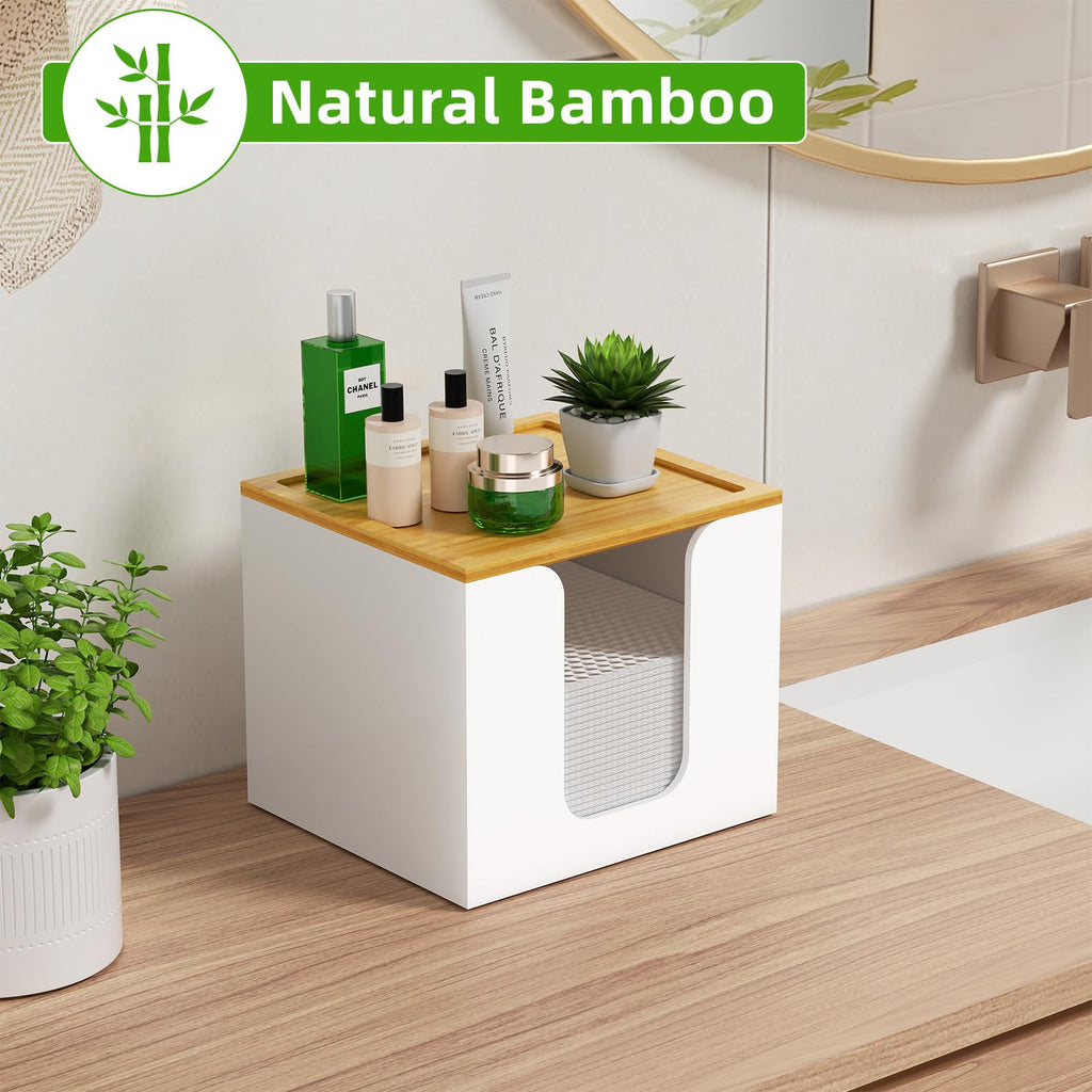 VITVITI Disposable Face Towel Holder Box – Acrylic with Bamboo Lid for Large Towels