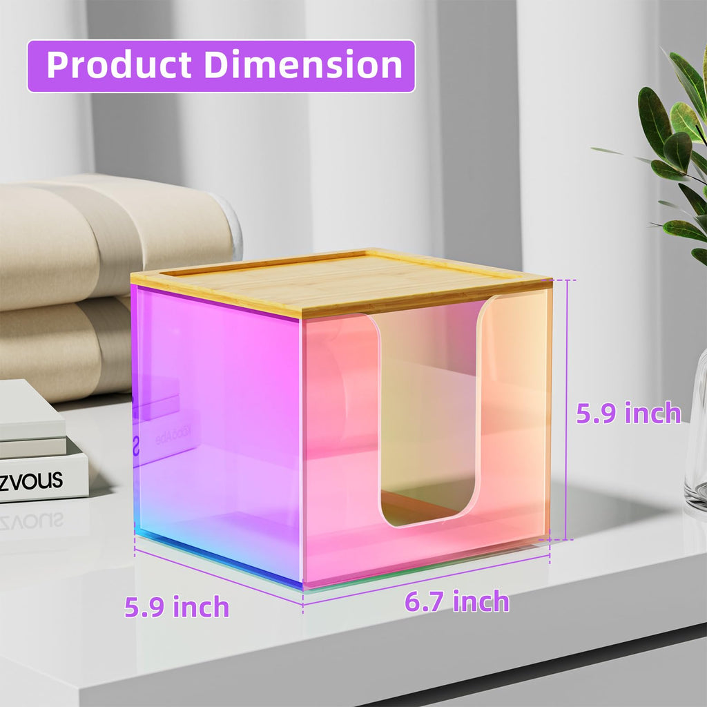 VITVITI Disposable Face Towel Holder Box – Acrylic Towel Storage with Bamboo Lid