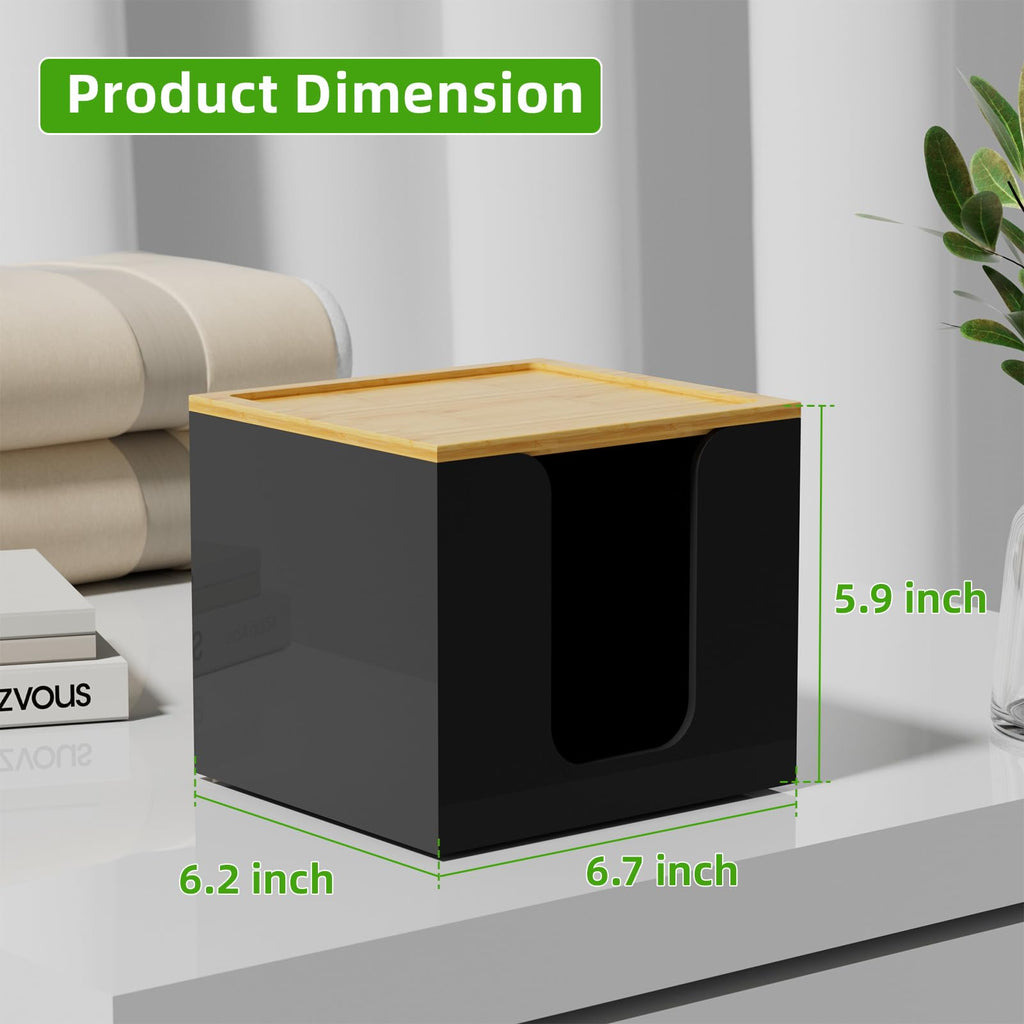 VITVITI Disposable Face Towel Holder Box – Acrylic & Bamboo Lid, Large Towel Storage – Black
