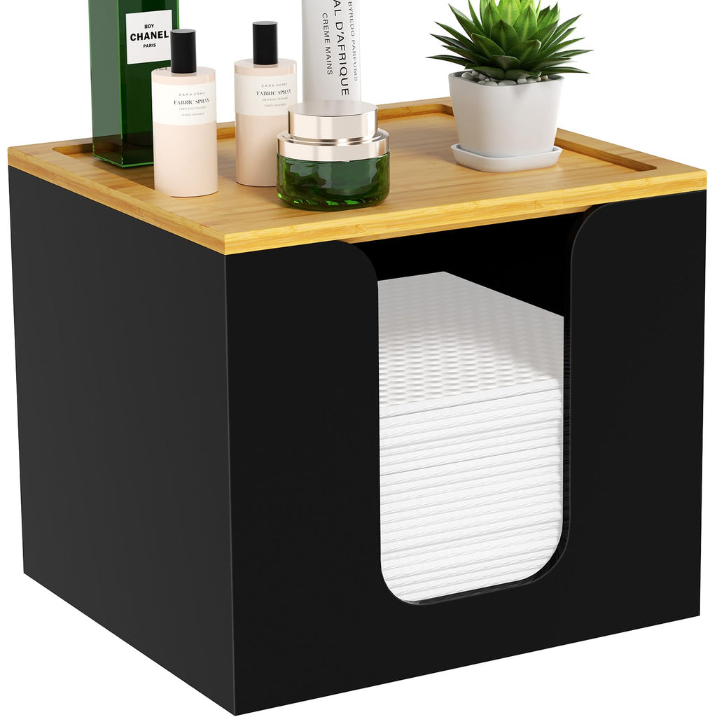 VITVITI Disposable Face Towel Holder Box – Acrylic & Bamboo Lid, Large Towel Storage – Black