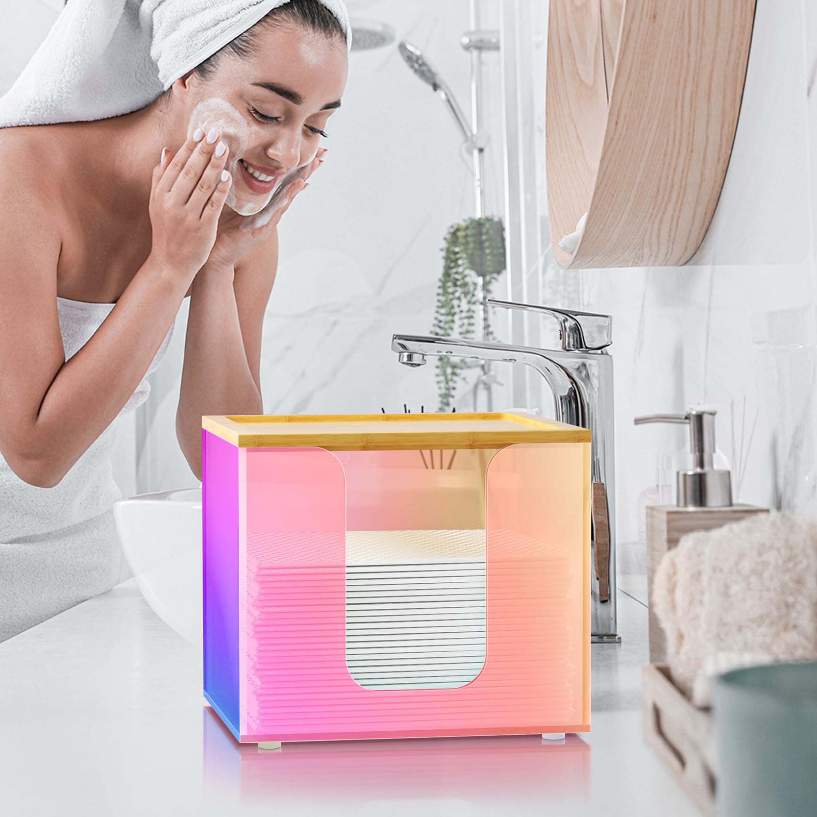 VITVITI Disposable Face Towel Holder Box – Acrylic Towel Storage with Bamboo Lid