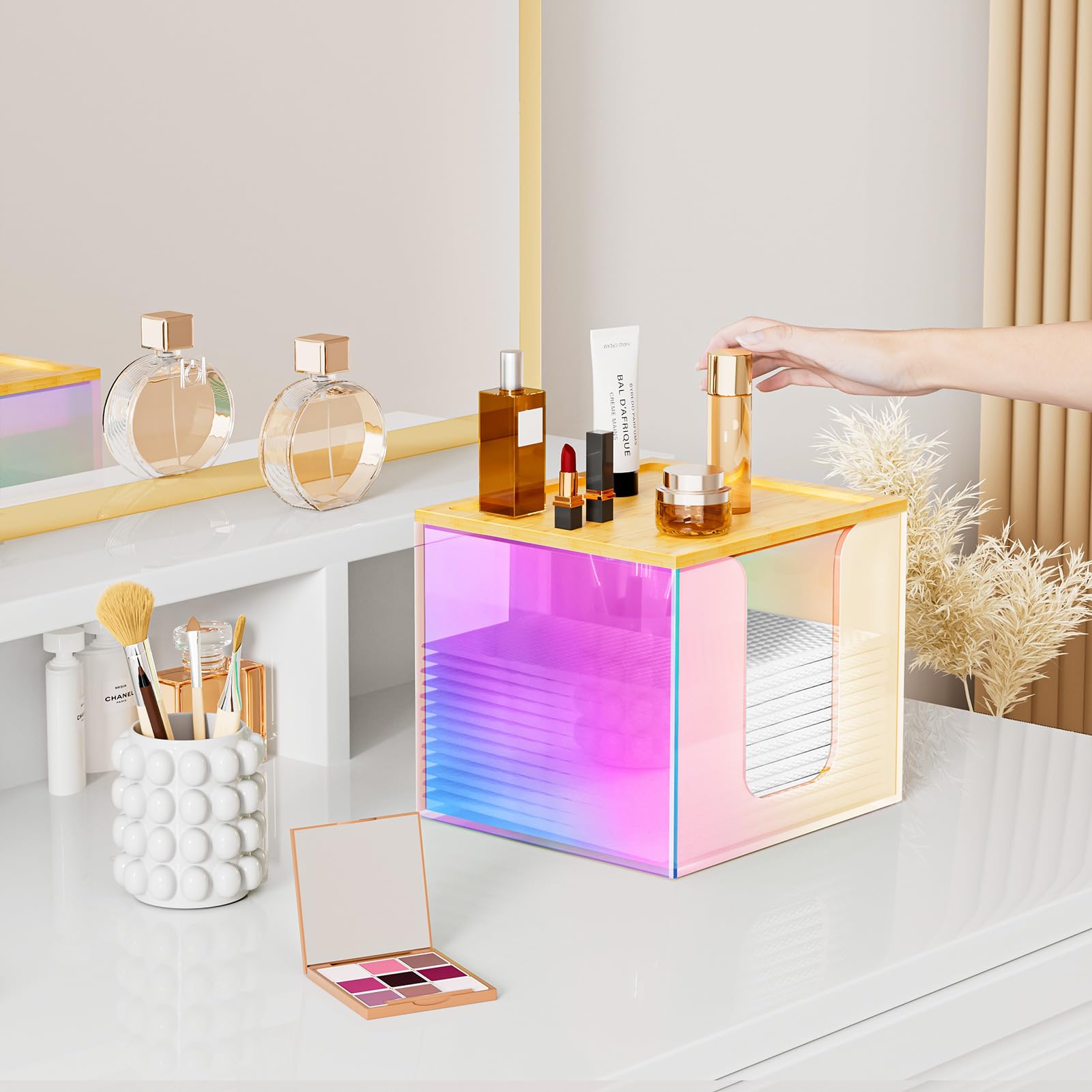 VITVITI Disposable Face Towel Holder Box – Acrylic Towel Storage with Bamboo Lid
