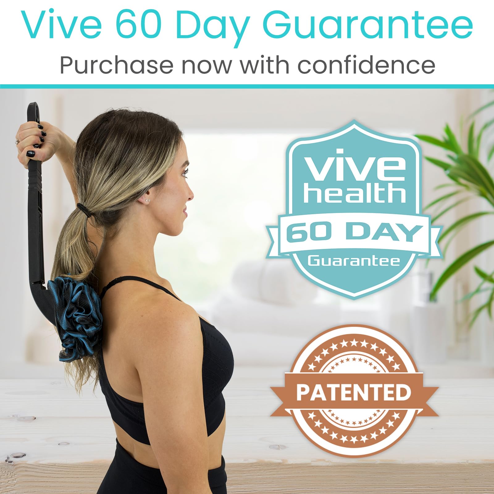Vive Long Handled Loofah Stick – Extended Reach Bath Scrubber with Extra Pouf