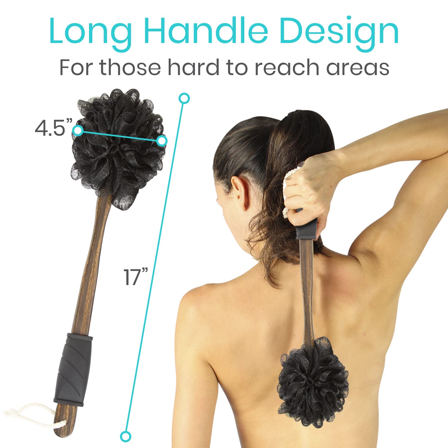 Vive 17-Inch Shower Loofah with Long Handle – Back & Body Scrubber