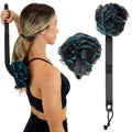 Vive Long Handled Loofah Stick – Extended Reach Bath Scrubber with Extra Pouf
