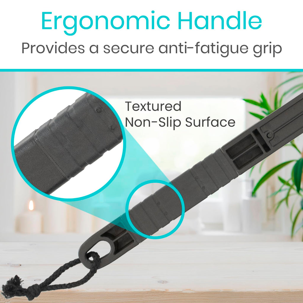 Vive Long Handled Loofah Stick – Extended Reach Bath Scrubber with Extra Pouf