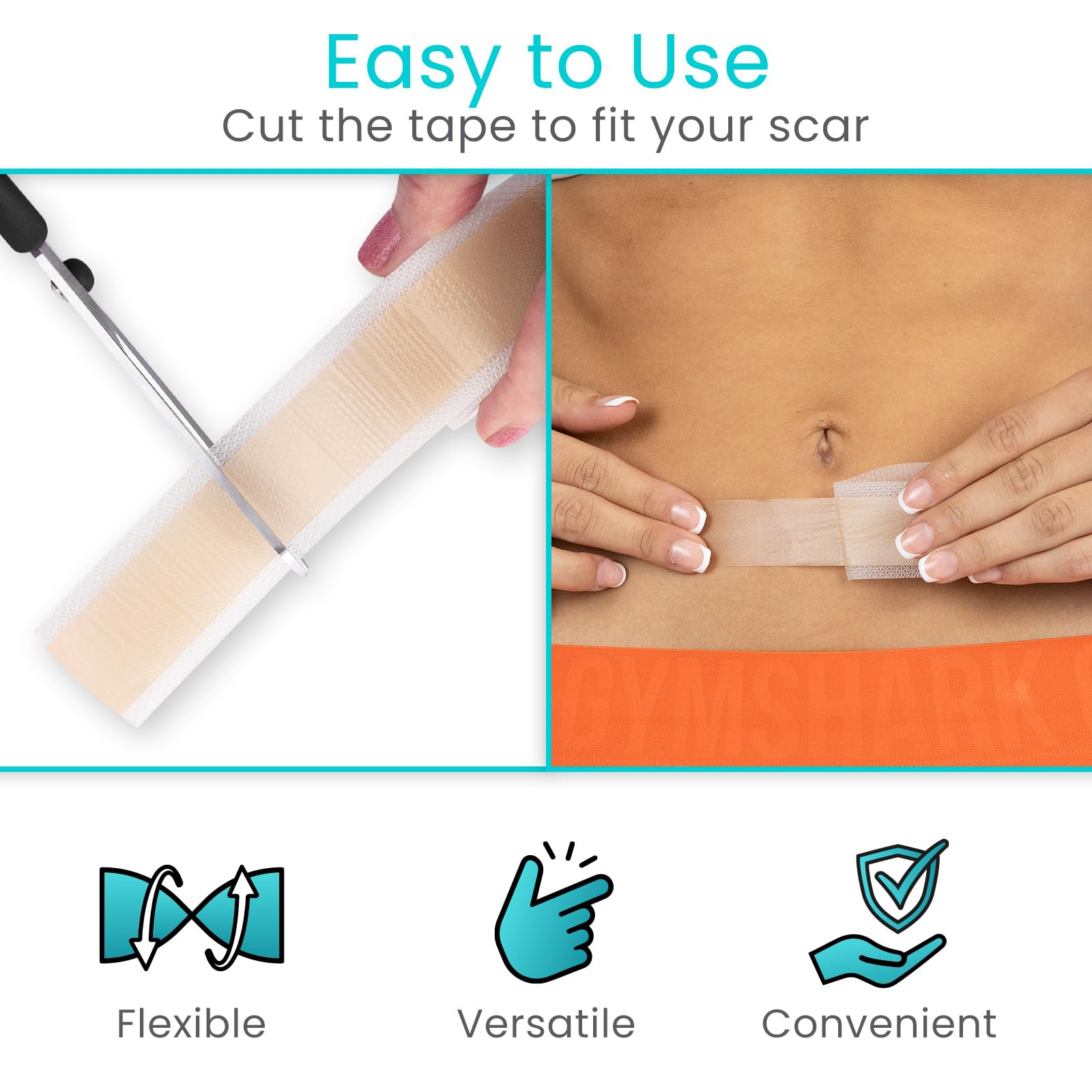 Vive Care Silicone Scar Sheets Tape – 1.6 inch x 120 inch Roll – Medical-Grade, Waterproof & Reusable