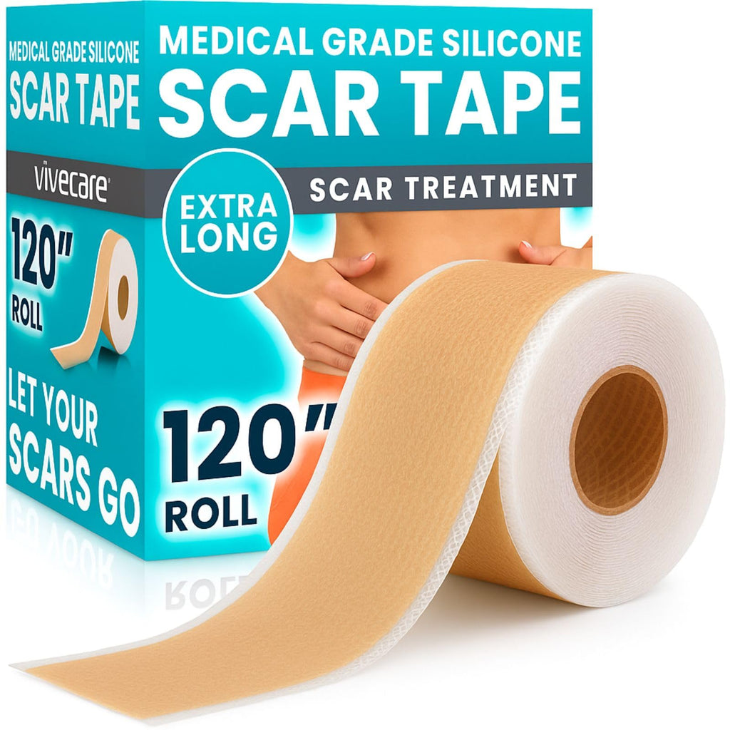 Vive Care Silicone Scar Sheets Tape – 1.6 inch x 120 inch Roll – Medical-Grade, Waterproof & Reusable