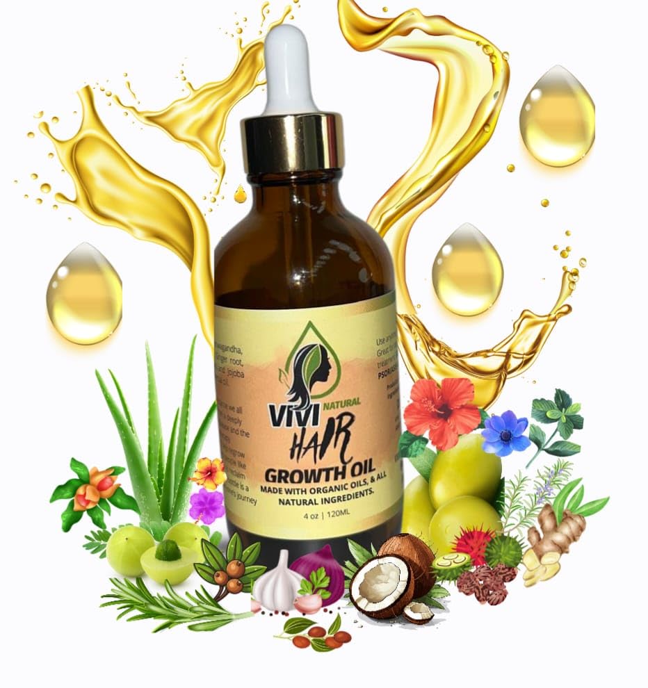 Vivi Natural Hair Growth Oil – 4 oz (120 ml) with Organic Oils & Herbs