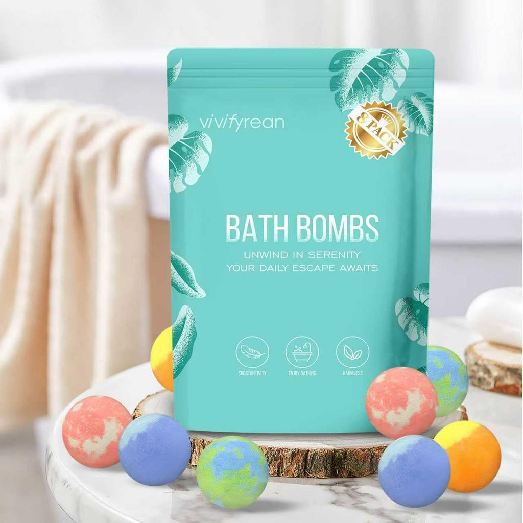 Vivifyrean Bath Bombs Gift Set – 8 Organic Fizzing Bath Bombs for Women