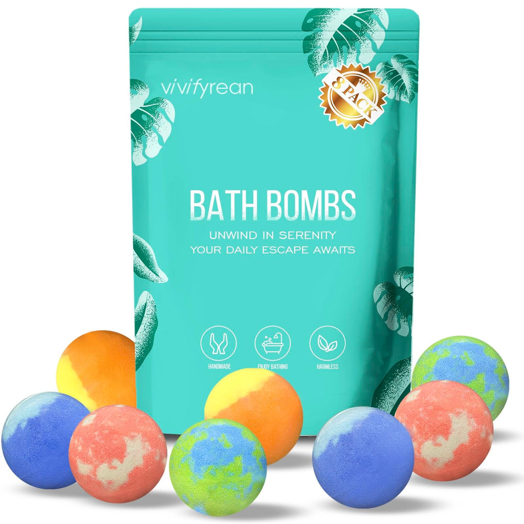 Vivifyrean Bath Bombs Gift Set – 8 Organic Fizzing Bath Bombs for Women