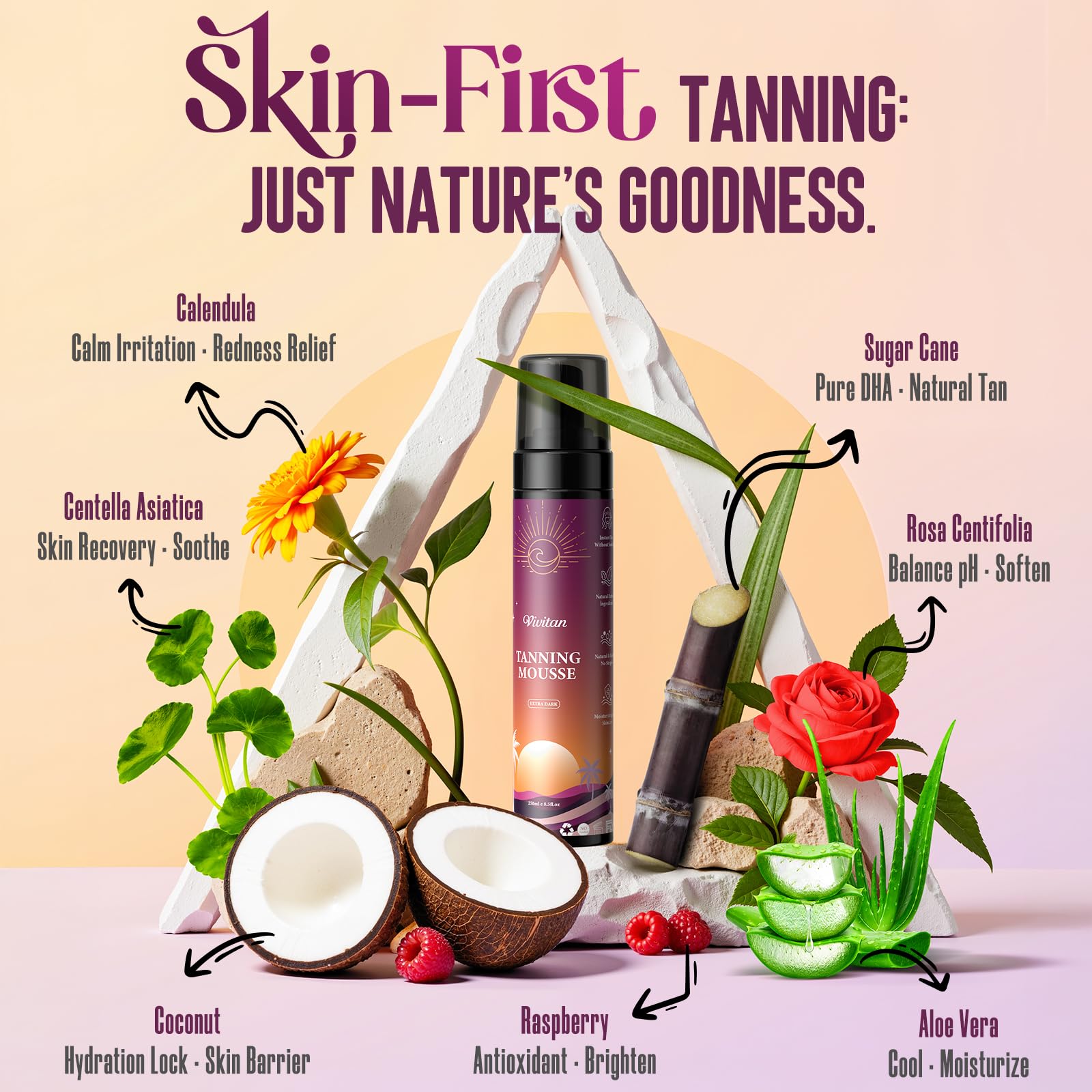 VIVITAN Self Tanner Mousse Kit – 250mL XL + Pro Tools | 1-Hour Express Bronze, No Orange