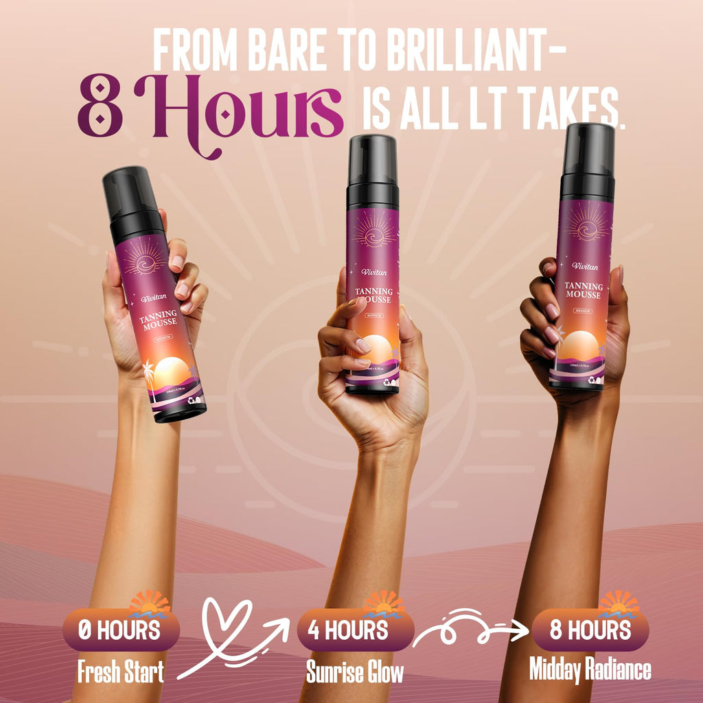 VIVITAN Self Tanner Mousse – Medium Bronze Sunless Tan, Vegan, Odorless, Buildable Glow