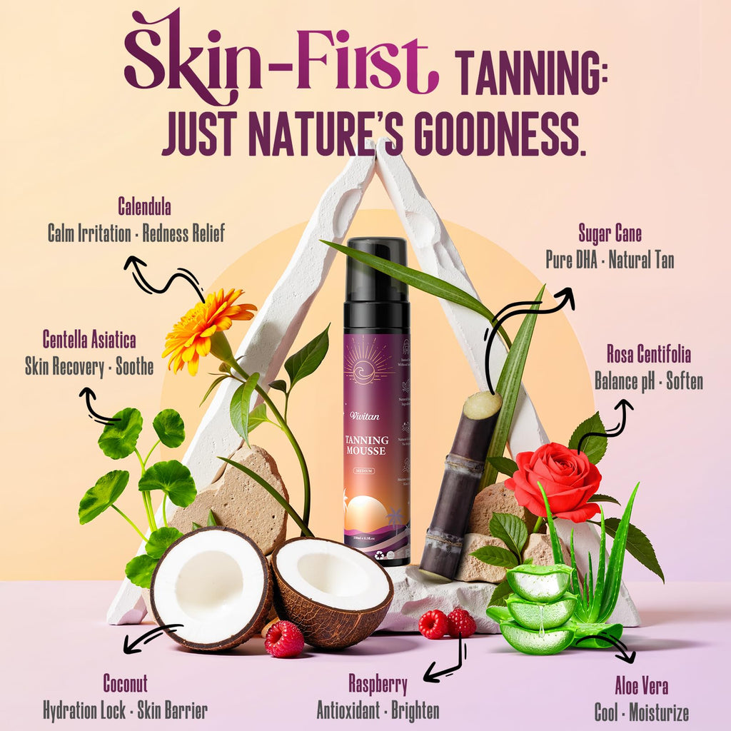 VIVITAN Self Tanner Mousse – Medium Bronze Sunless Tan, Vegan, Odorless, Buildable Glow