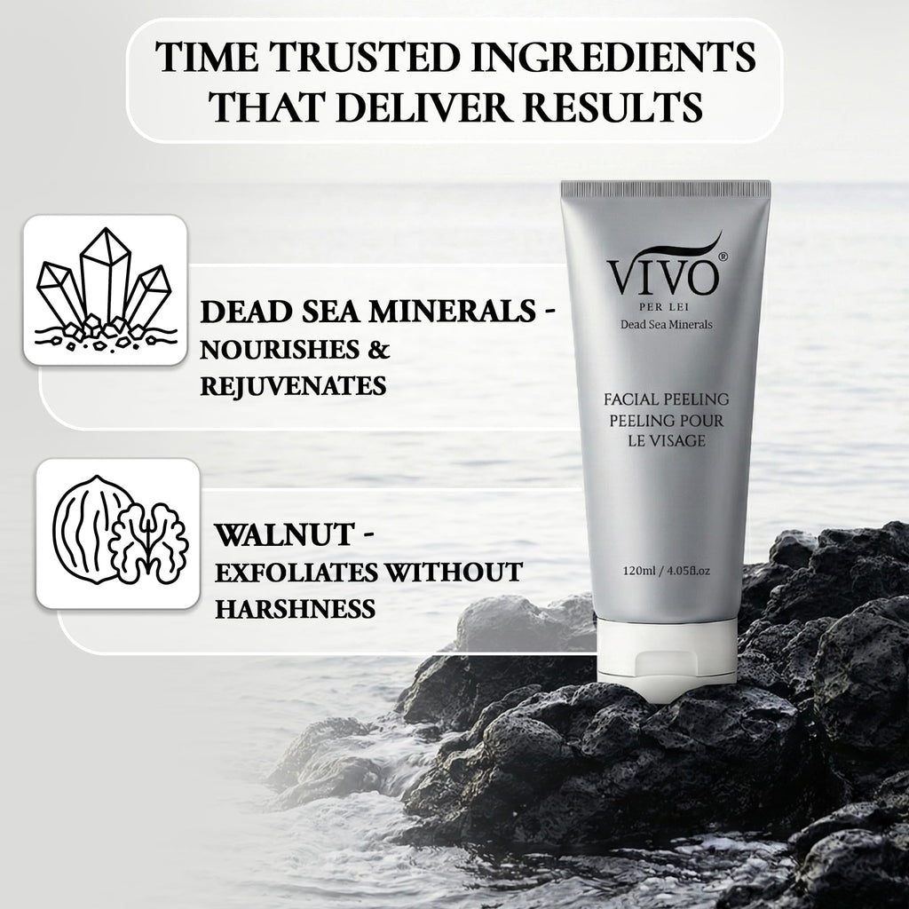 Vivo Per Lei Facial Peeling Gel – Gentle, Non-Abrasive Exfoliator for Sensitive, Dry & Mature Skin (4 x 4.05 oz)