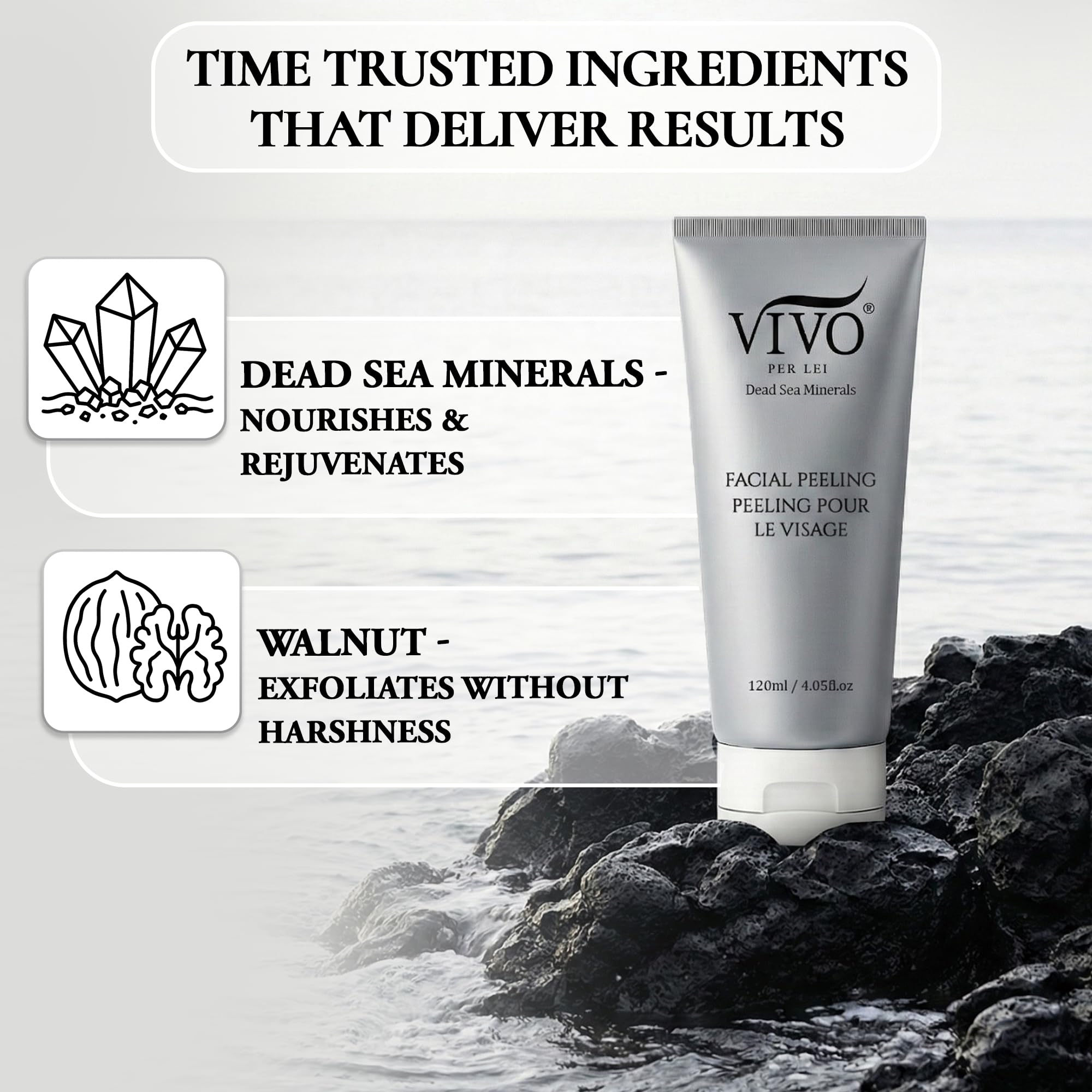 Vivo Per Lei Facial Peeling Gel – Gentle, Non-Abrasive Exfoliator for Sensitive, Dry & Mature Skin (4 x 4.05 oz)