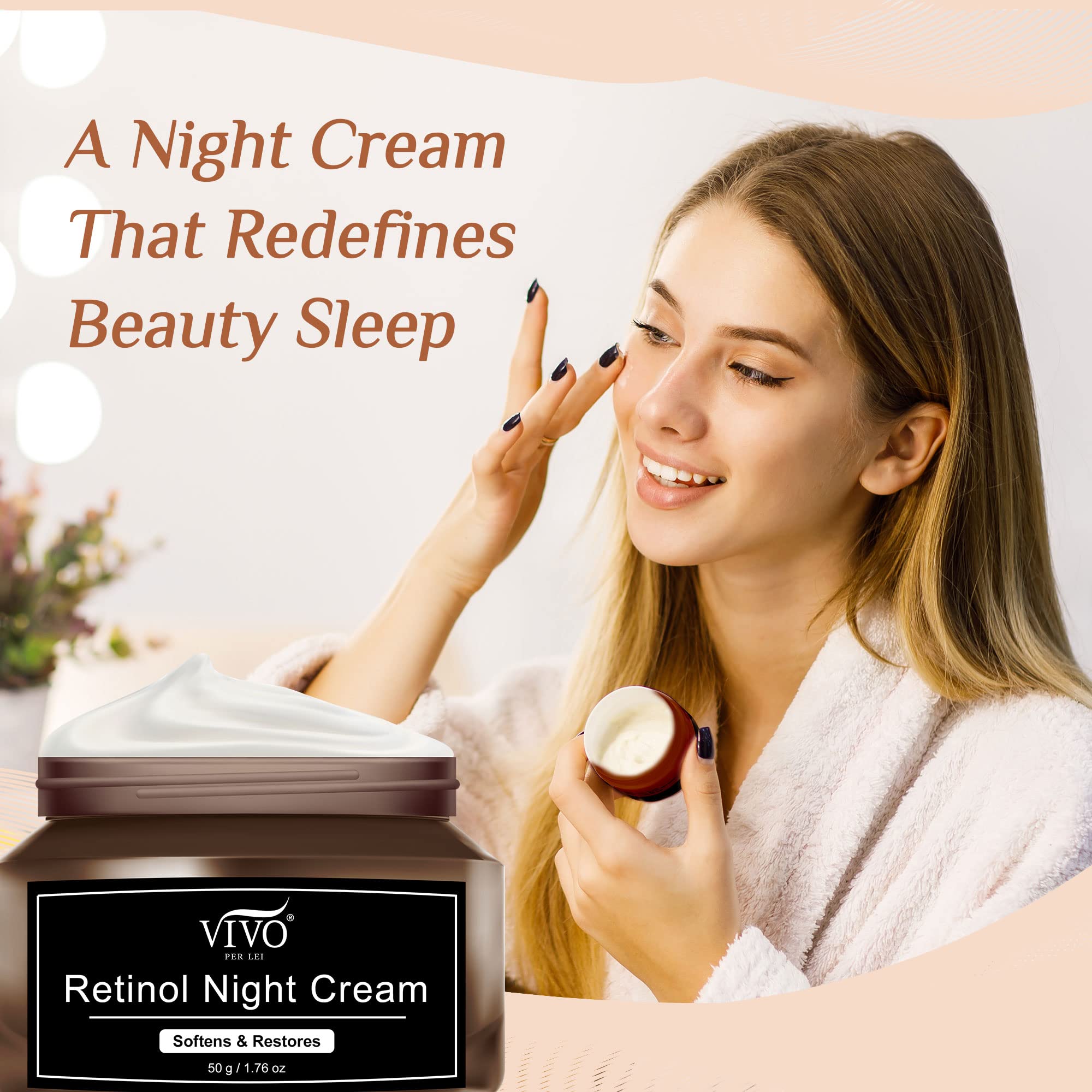Vivo Per Lei Retinol Night Cream - Anti Aging Face Moisturizer for Women, 1.76 oz