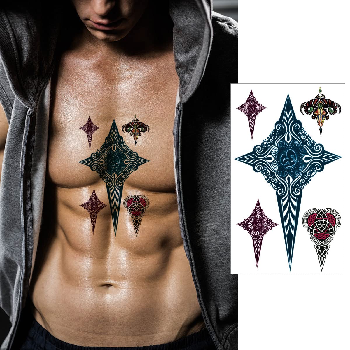 VIWIEU Large Tattoos: 5 Sheets of 3D Realistic Temporary Body Art