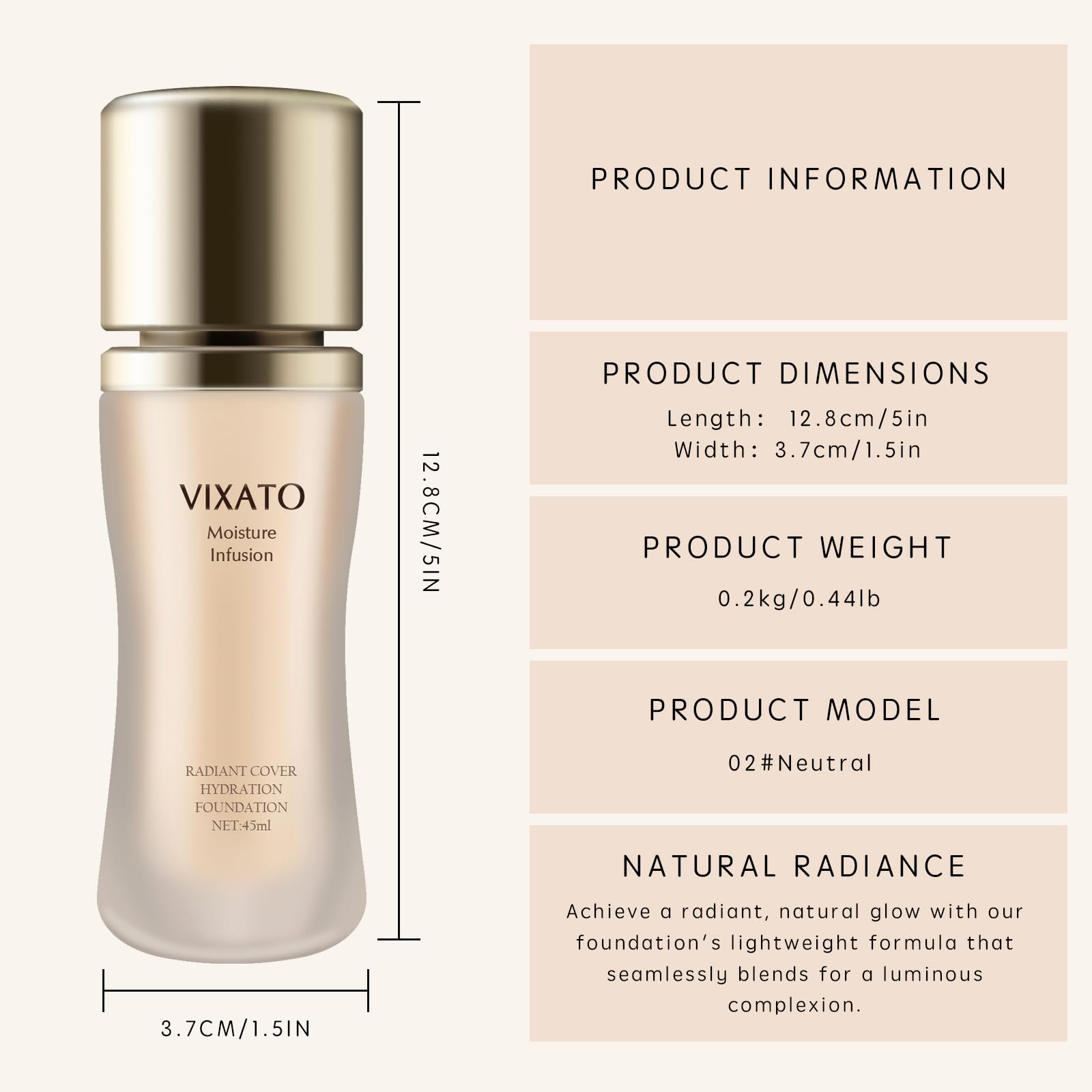 VIXATO Foundation Concealer – Full Coverage Hydrating Liquid Foundation for All Skin Types