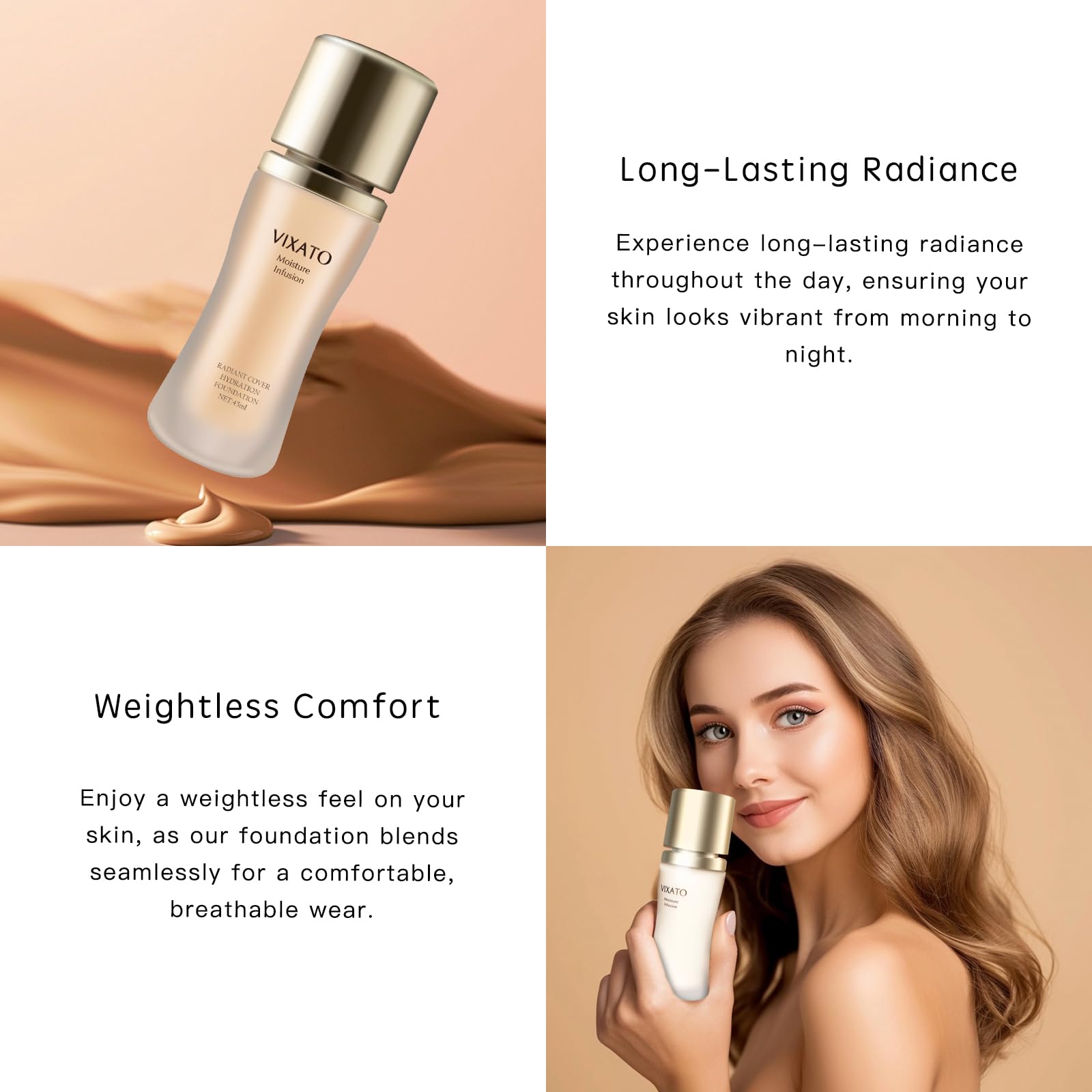 VIXATO Foundation Concealer – Full Coverage Hydrating Liquid Foundation for All Skin Types