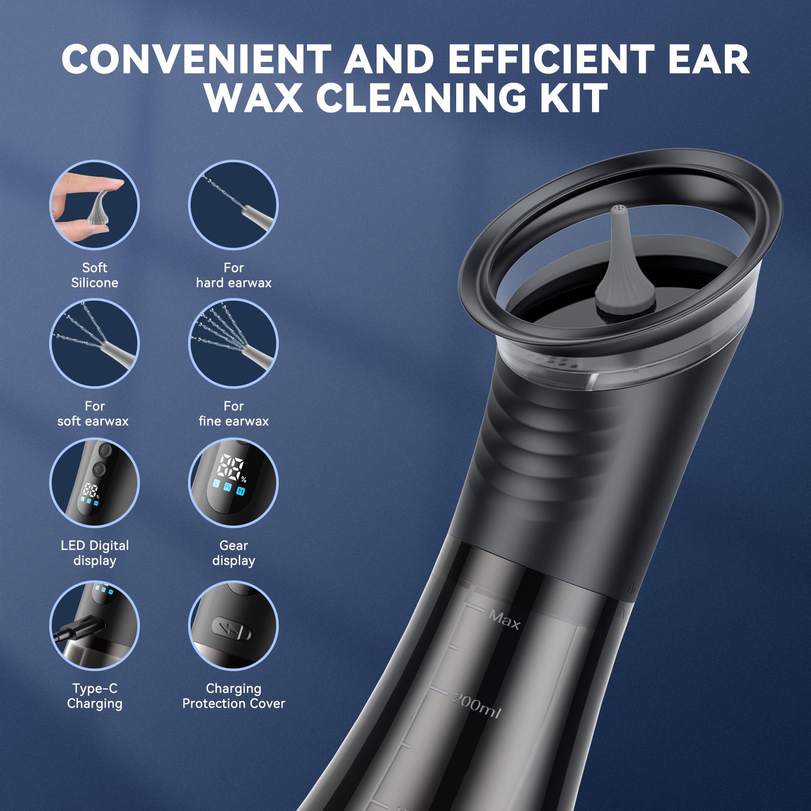 VLINGQI Upgraded Ear Wax Removal with LED Display – Safe & Effective Ear Cleaner Kit with Wastewater Recovery System