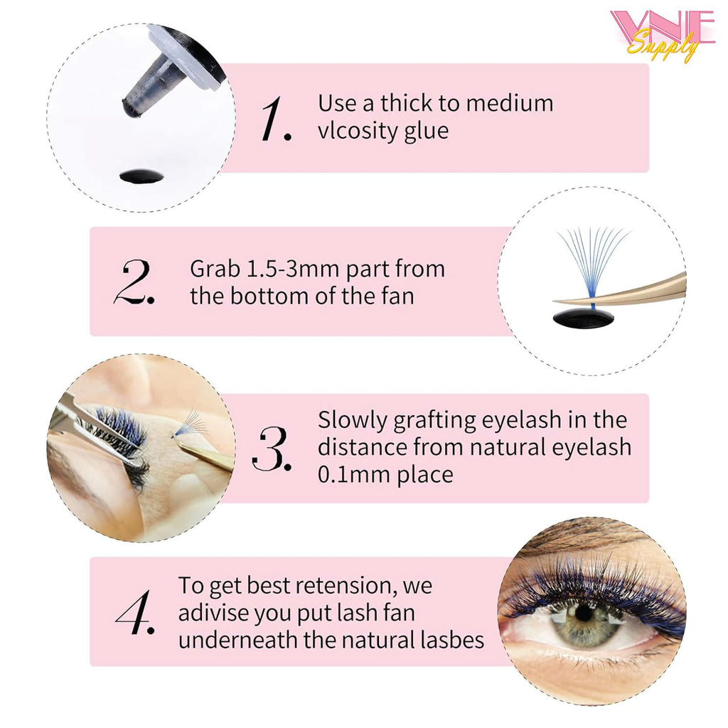 VNESUPPLY 501 Pcs Mixed Color Lash Extensions | Premade Russian Volume Lashes 16mm, 3D C Curl