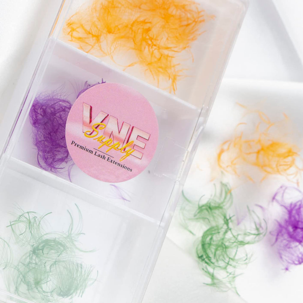 VNE 500 Fans Colorful Lash Extensions | Premade Mega Volume Lashes (6D), White, D Curl, 12mm | VNESUPPLY