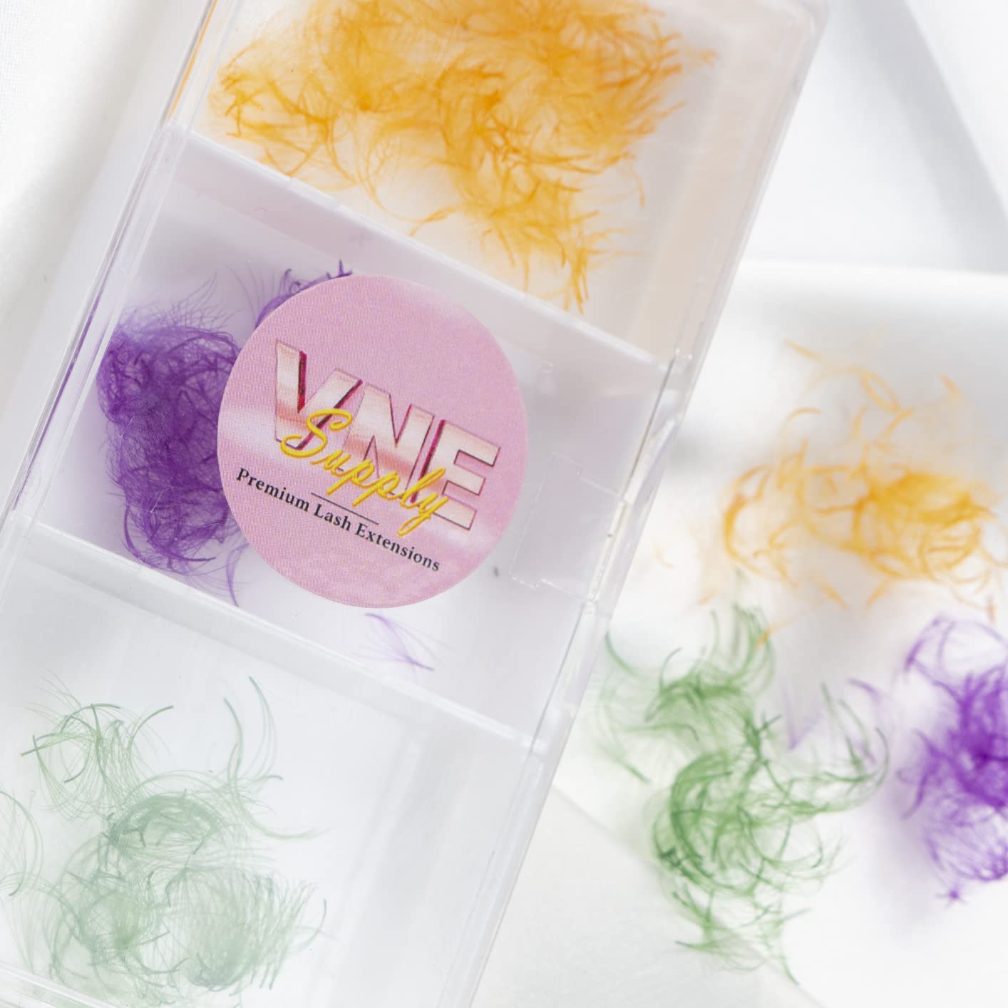 VNE 500 Fans Colorful Lash Extensions | Premade Mega Volume Lashes (6D), White, D Curl, 12mm | VNESUPPLY