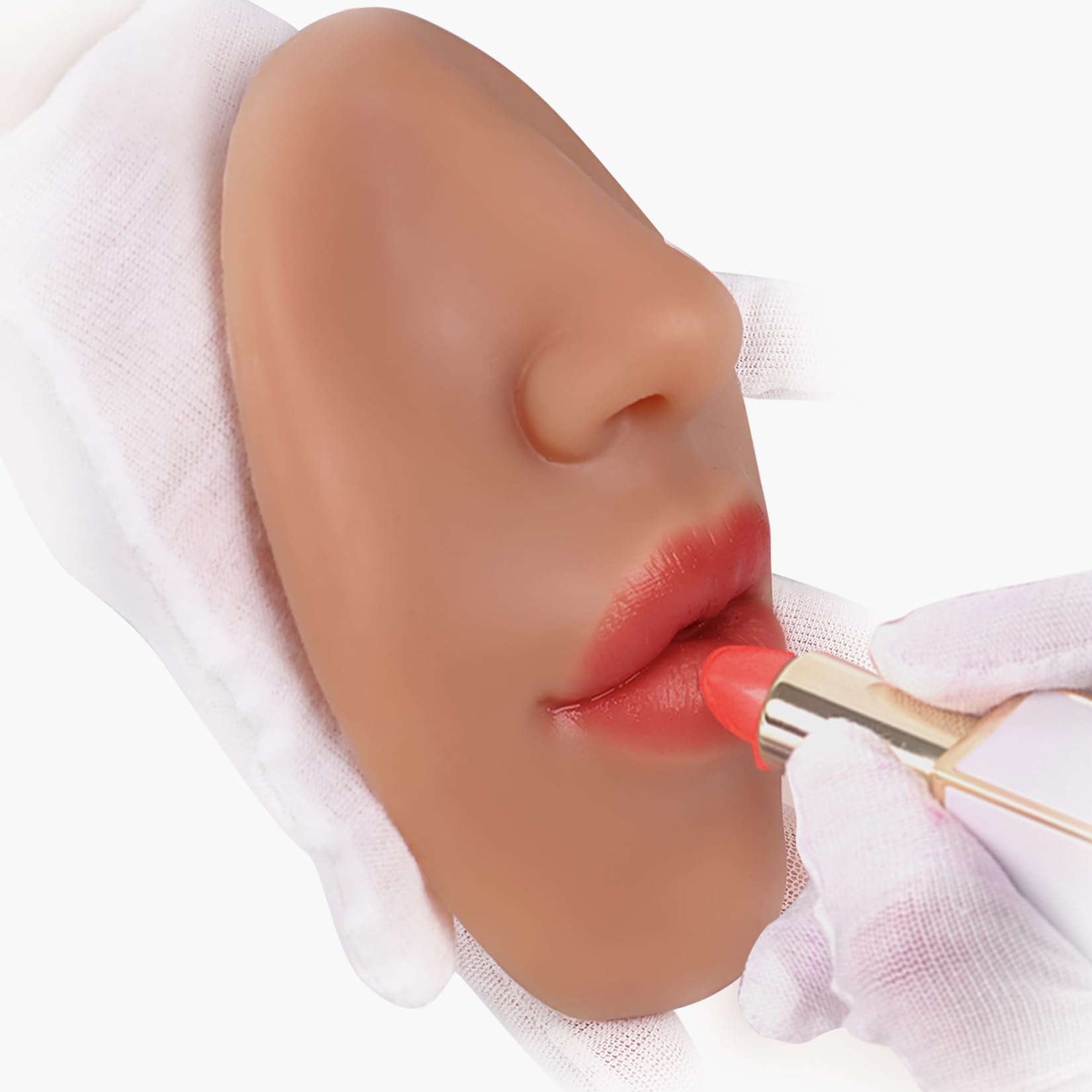Vnmcry Silicone Nose & Mouth Practice Model | Realistic Lip & Nose Display for Piercing Training (Ivory, L-Thick Lip)