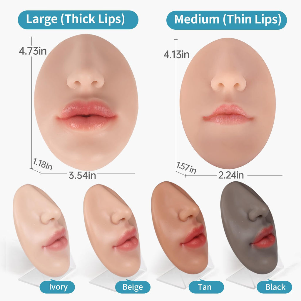 Vnmcry Silicone Nose & Mouth Practice Model | Realistic Lip & Nose Display for Piercing Training (Ivory, L-Thick Lip)