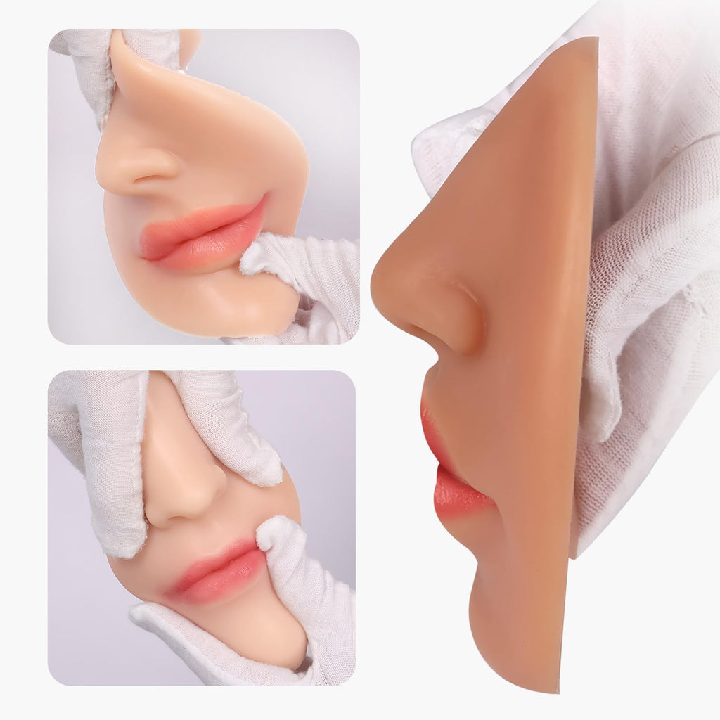 Vnmcry Silicone Nose & Mouth Practice Model | Realistic Lip & Nose Display for Piercing Training (Ivory, L-Thick Lip)