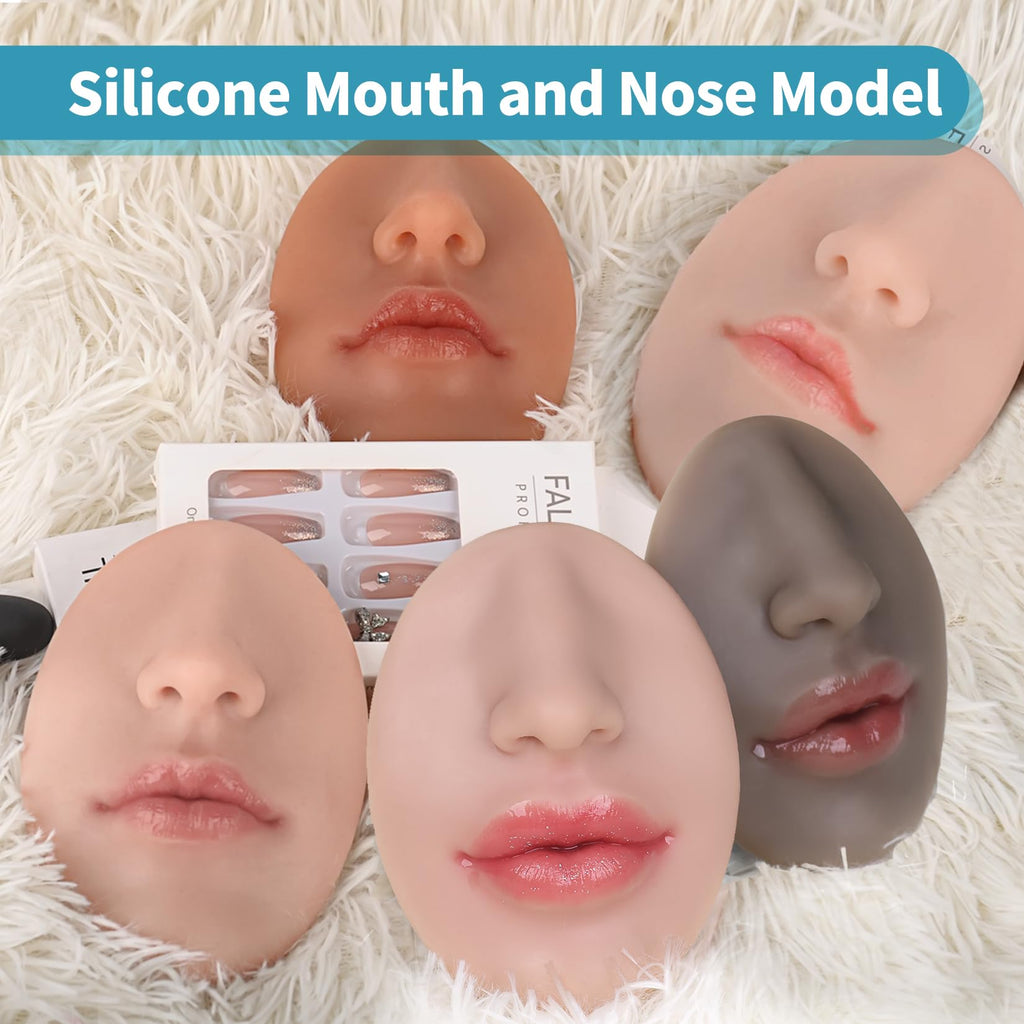 Vnmcry Silicone Nose & Mouth Practice Model | Realistic Lip & Nose Display for Piercing Training (Ivory, L-Thick Lip)